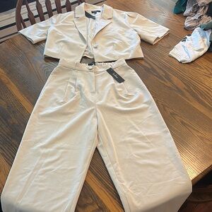 Lulu's Cream Utility-Inspired Pantsuit with Belt